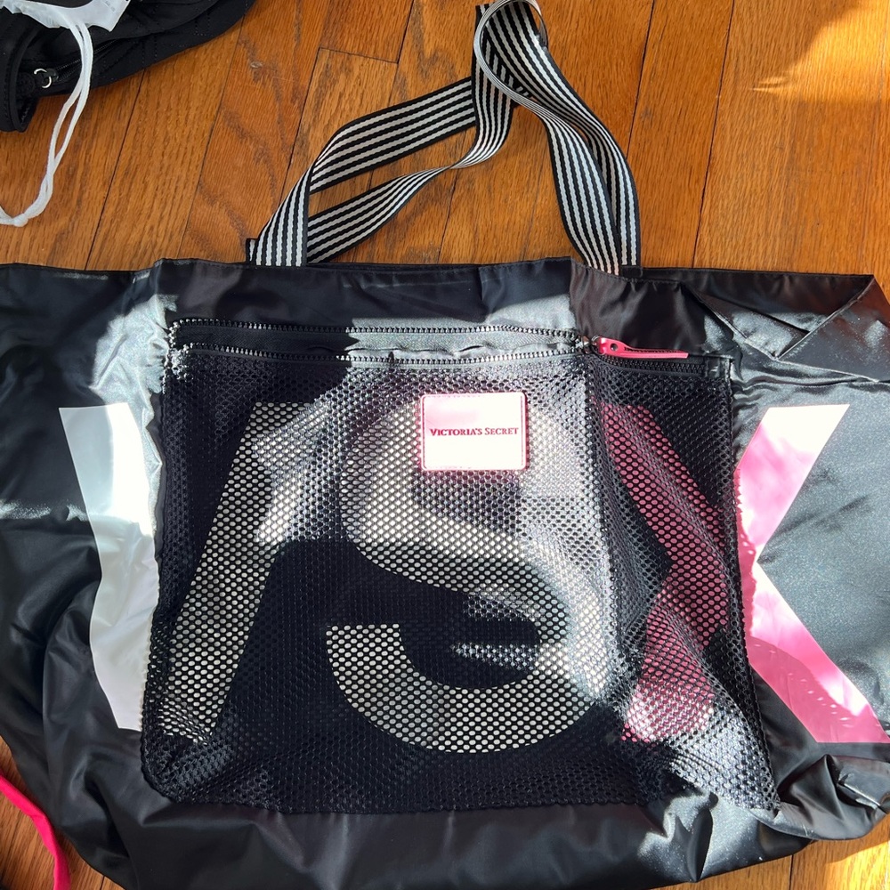 Victoria's Secret Black and Pink Tote Bag